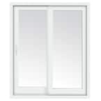71 in. x 80 in. Glacier White Vinyl Left-Hand Low-E Sliding Patio Door with Screen, Handle Set and Nailing Fin