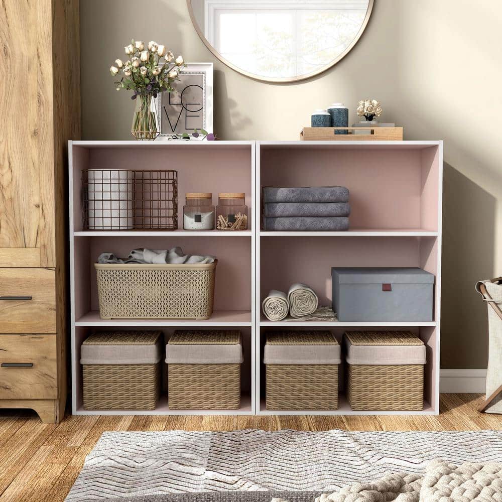 Light Pink 3-Tier Stackable Wood Kids Bookcase
