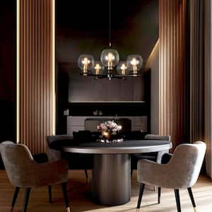 Transitional Sputnik Dining Room Chandelier 5-Light Modern Black and Gold Candle Chandelier with Seeded Glass Shades