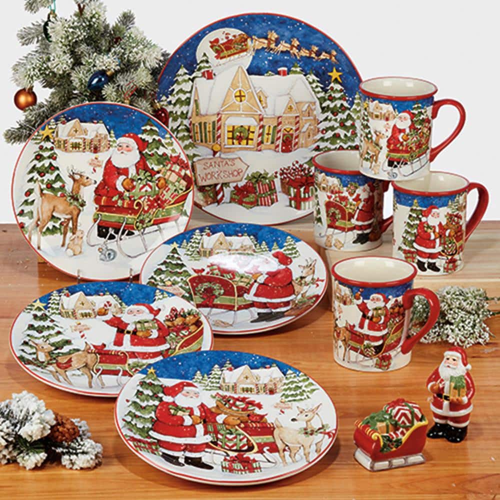 Santa's Workshop Ceramic Holiday Dinnerware Set, Service for 4
