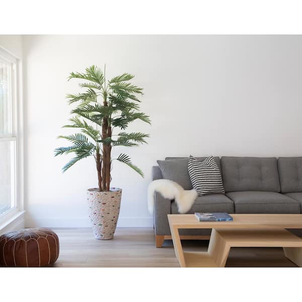 VINTAGE HOME 6.17 ft. Tall Artificial Faux Real Touch Palm Tree With Eco-Paper Planter And Fiberstone Planter