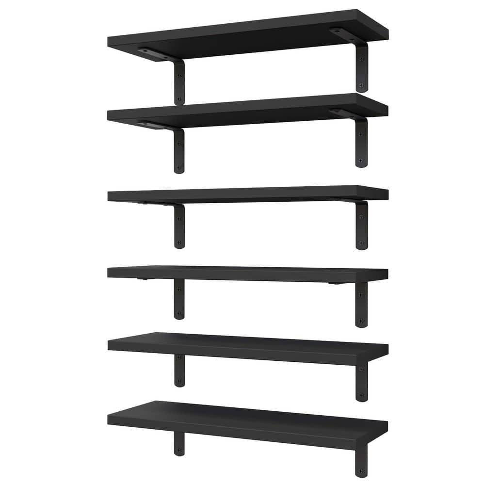 6-Pack 16.5 in. W x 0.6 in. H x 6 in. D Wood Rectangular Wall Mounted Bathroom Shelf in Black, Floating Shelves price history on PriceWatchPro