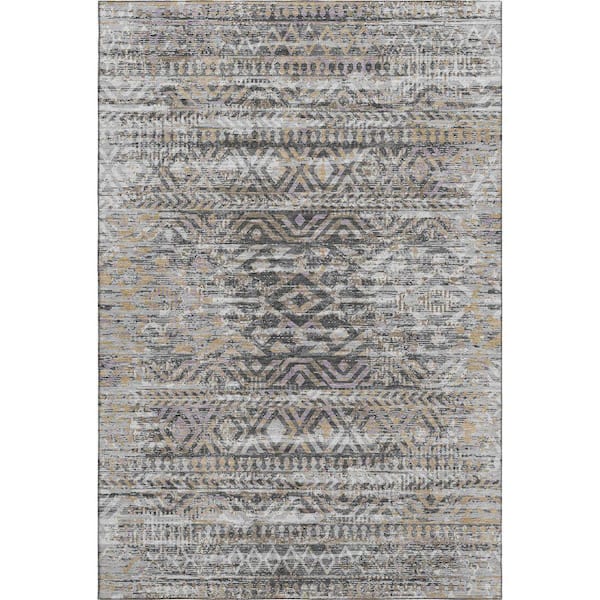 Mayfield Premium Machine Washable Abstract AMF1997 Gray 3 ft. x 4 ft. Area Rug