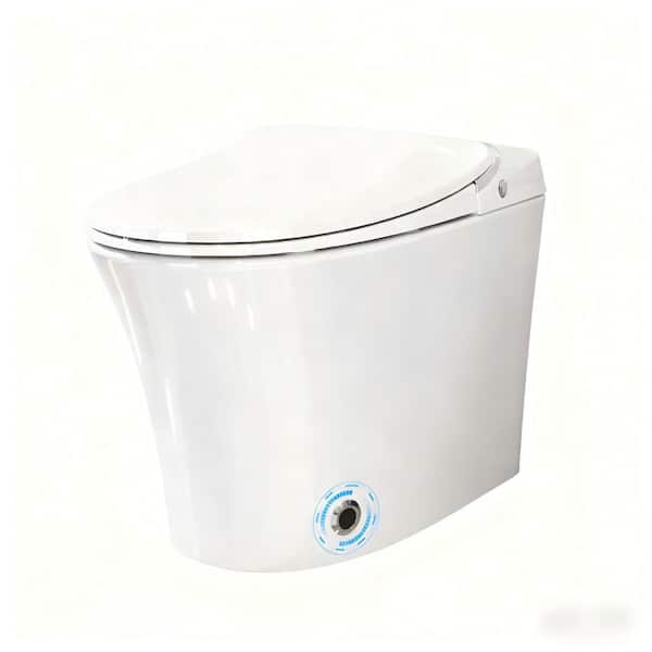 Smart Round Bidet Toilet Combo, Self-Cleaning Nozzle, Upmarket Dual Flush 1/1.28 GPF, Tankless, Foot Sensor, LED, White