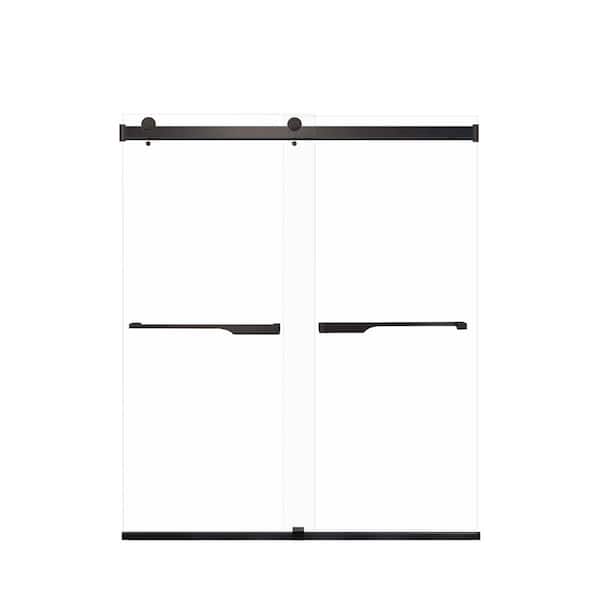 Transolid Brianna 60 in. W x 70 in. H Sliding Frameless Shower Door in Matte Black with Clear Glass