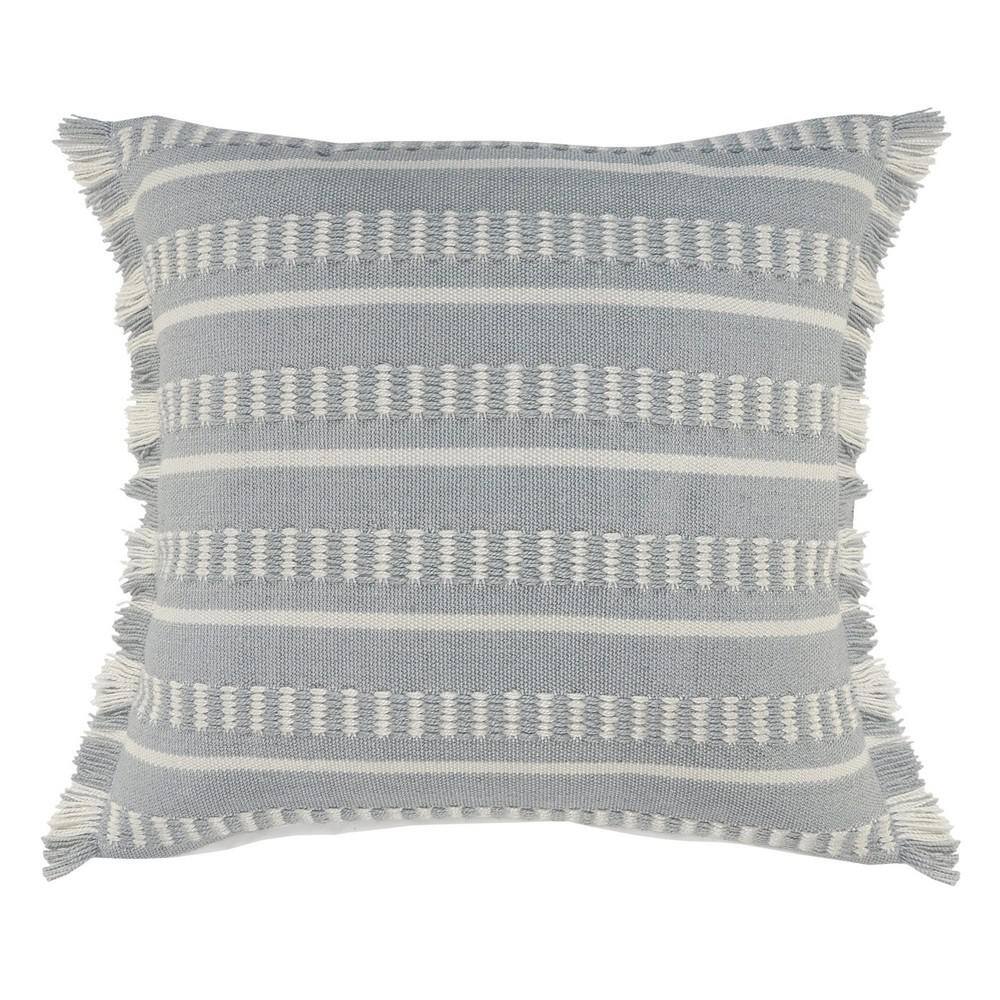 Lr Home Dash Blue White Square Striped Outdoor Throw Pillow With Fringe 