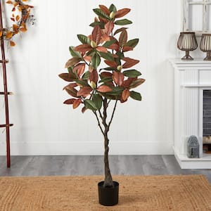 5 ft. Brown Artificial Fall Magnolia Tree in Pot