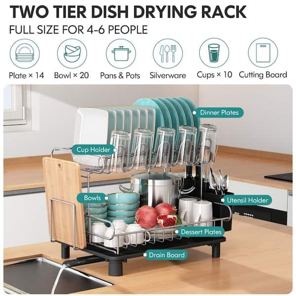 Aluminum Dish Drying Rack with Cutlery Holder Silver Easy on sale to Assemble