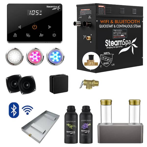 Black Series 6KW Steam Bath Generator with Wireless Remote, BLUETOOTH, WIFI, and Dual Aroma Pump in Matte Black