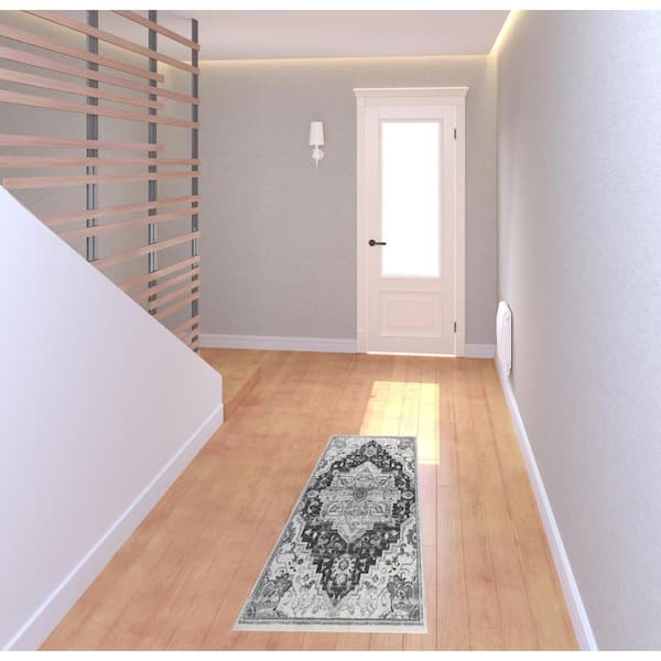 Gray 2 ft. x 6 ft. Medallion Power Loom Runner Rug