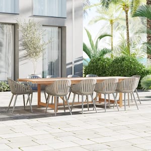 LuLu 11-Piece Eucalyptus Wood And Aluminum Patio Rectangular Outdoors Dining Table Set Ideal for , Gray