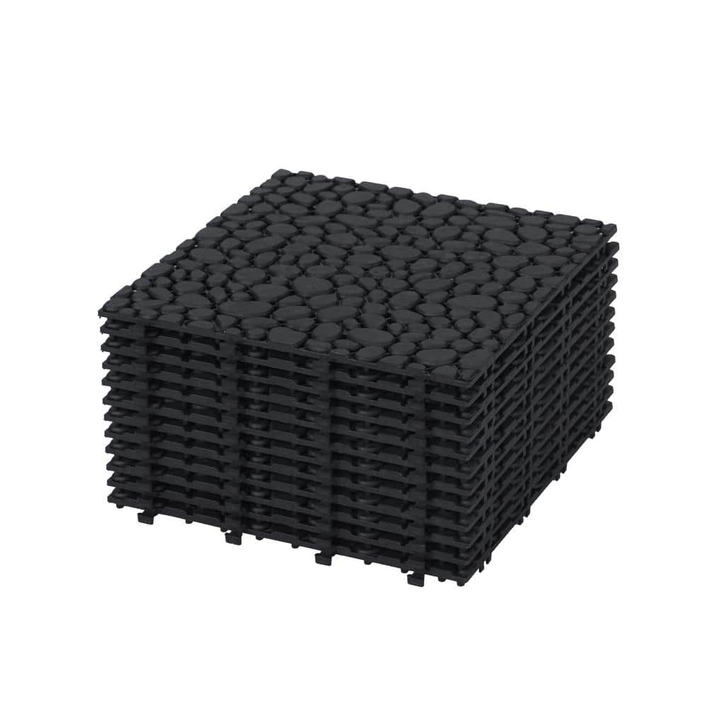 1 ft. x 1 ft. PVC Deck Tiles in Black 12of Tiles Interlocking Flooring Pebble Stone Pattern Outdoor Anti-slip(12-Pieces) price history on PriceWatchPro