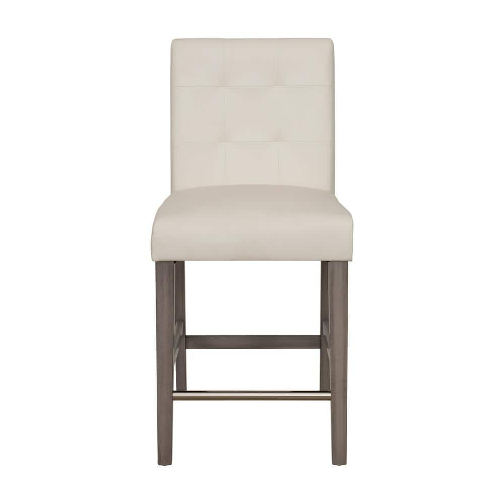 CorLiving Leila 25 in White Full Back Wood Frame Cushioned Counter Height Stool with Leatherette Seat