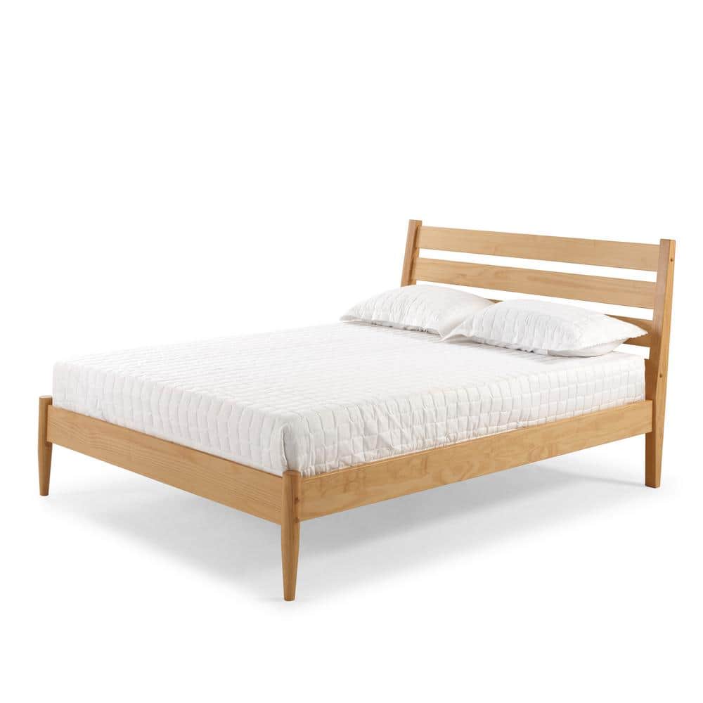 Scandinavian Oak Queen Platform Bed with Slatted Headboard