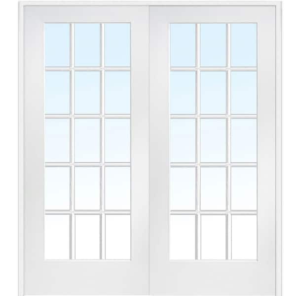 MMI Door 72 in. x 84 in. Both Active Primed Composite Glass Clear Glass 15 Lite True Divided Prehung Interior French Door