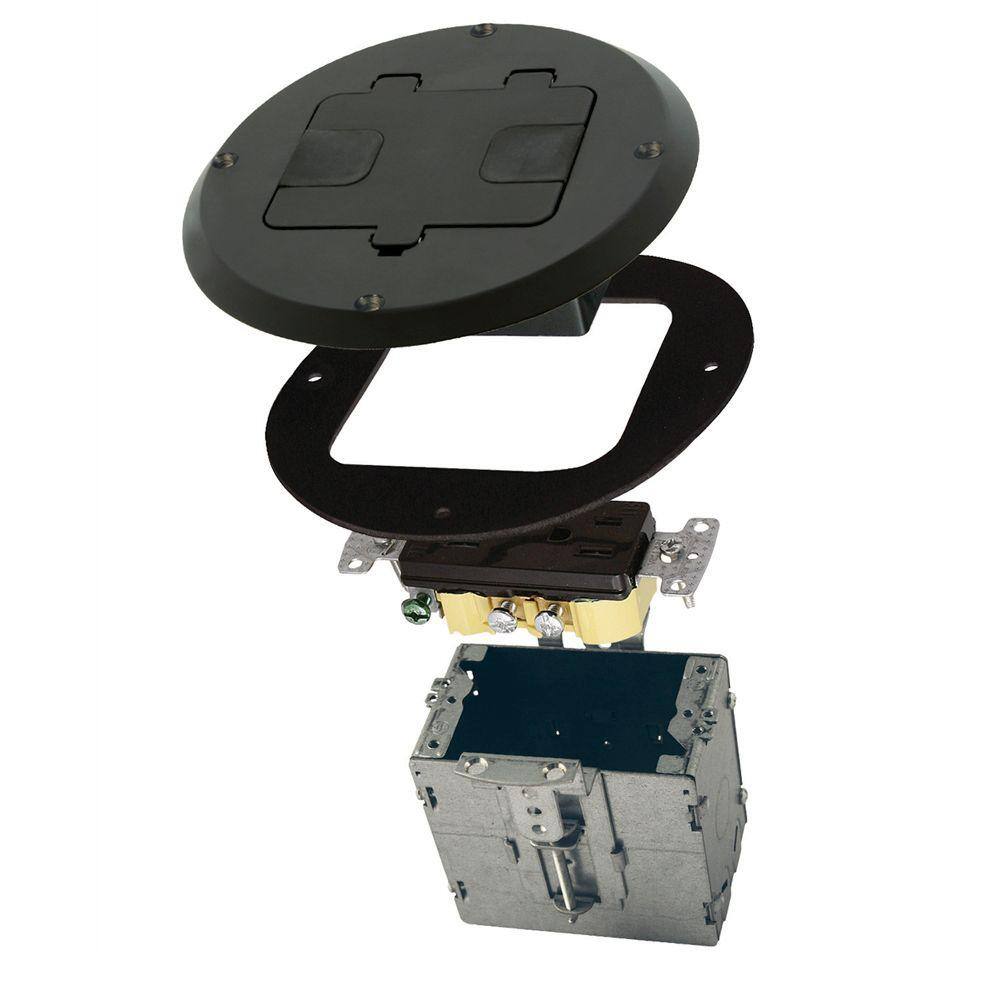 Raco 1 Gang Black Floor Box Kit With Recessed Duplex 15a Tr Device And Adjule Steel 6239bk The Home Depot Raco 1 Gang Black Floor Box Kit With
