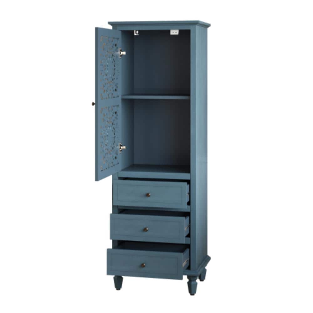 21.65 in. W x 15.75 in. D x 62.99 in. H Bathroom Blue Linen Cabinet with Drawers