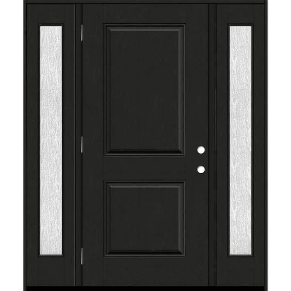 Steves & Sons Regency 68 in. x 80 in. 2P Squaretop RHOS Onyx Stain Mahogany Fiberglass Prehung Front Door with Rain 14 in. SLs 4-9/16
