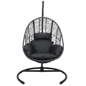 Anky 3.9 ft. 1-Person Steel Frame Gray Wicker Free Standing Egg Chair Patio Swings Hammock Chair with Gray Cushions