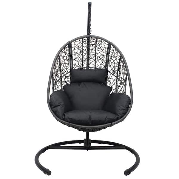 Miscool Anky 3.9 ft. 1-Person Steel Frame Gray Wicker Free Standing Egg Chair Patio Swings Hammock Chair with Gray Cushions
