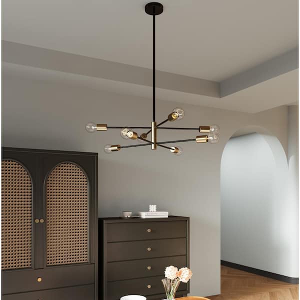 8-Light Black & Gold Modern Sputnik Chandelier