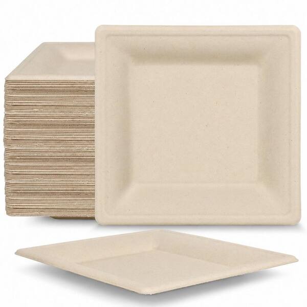 6 Inch Small Square Disposable Compostable Paper Plates 150 Pack for Desserts and Appetizers inch, Mini