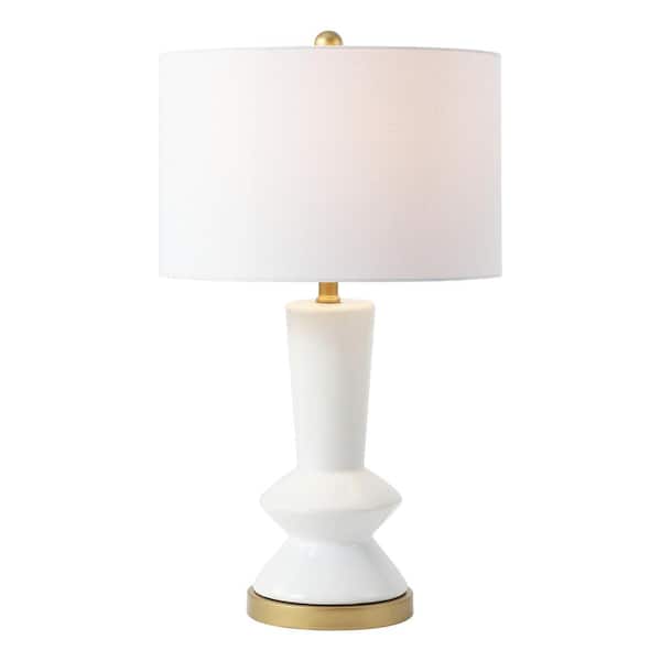 JONATHAN Y Ziggy 27 in. White/Brass Gold Ceramic/Metal Contemporary Glam LED Table Lamp