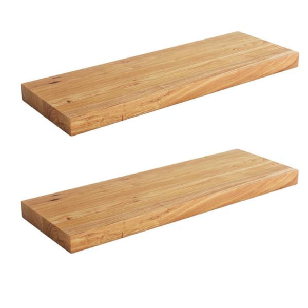 30"W x 9.3"D x 1.4"H Elm Floating Shelves for Wall,Solid Wood Shelves with Invisible Bracket,Set of 2,Natural