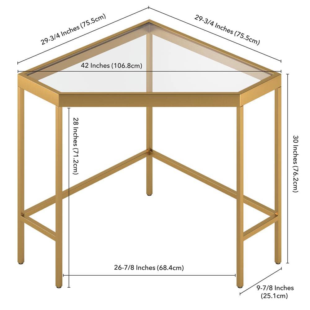 Alexis Minimalist Brass & Glass Corner Desk
