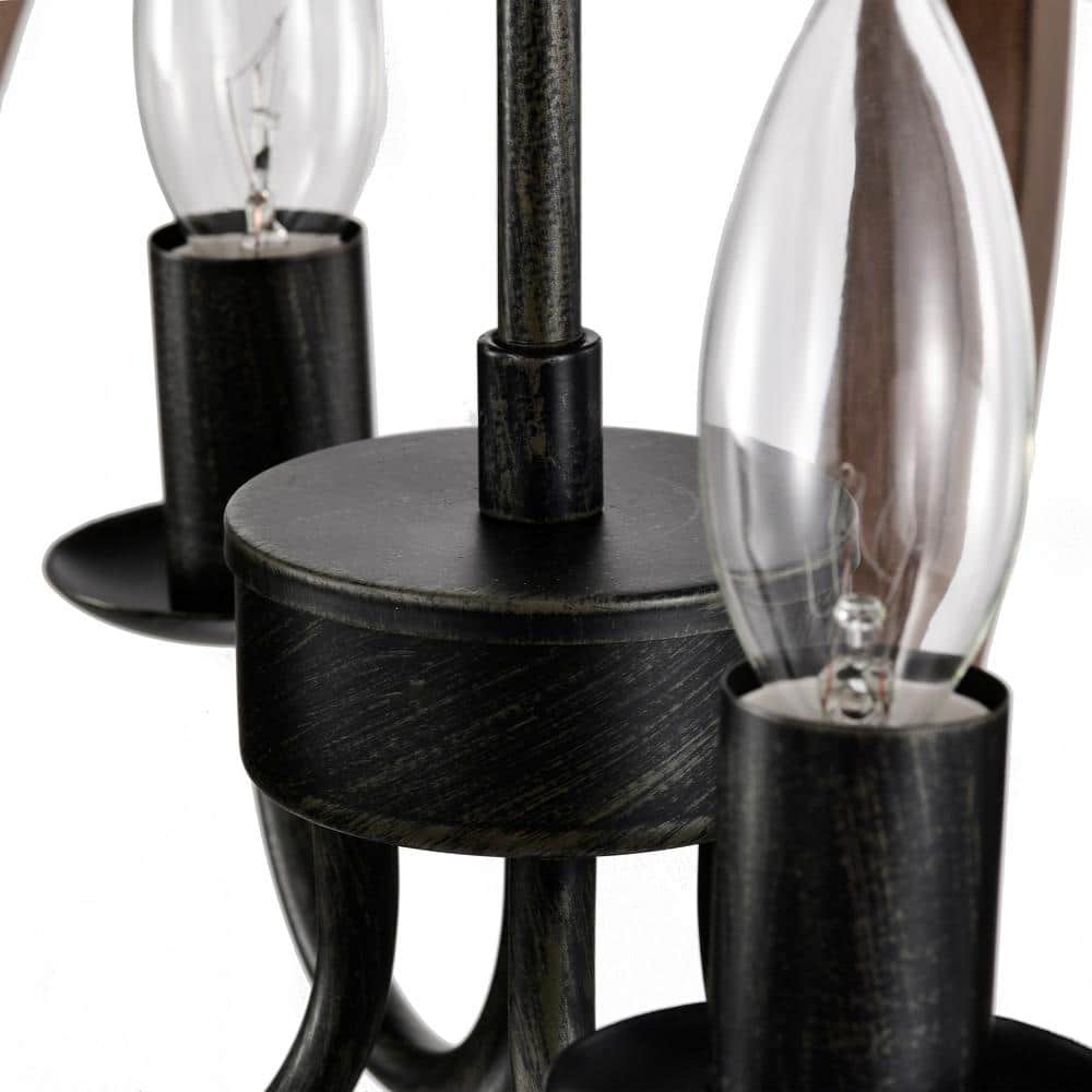 Antique Black and Brown Natural Wood 4-Light Candle Chandelier