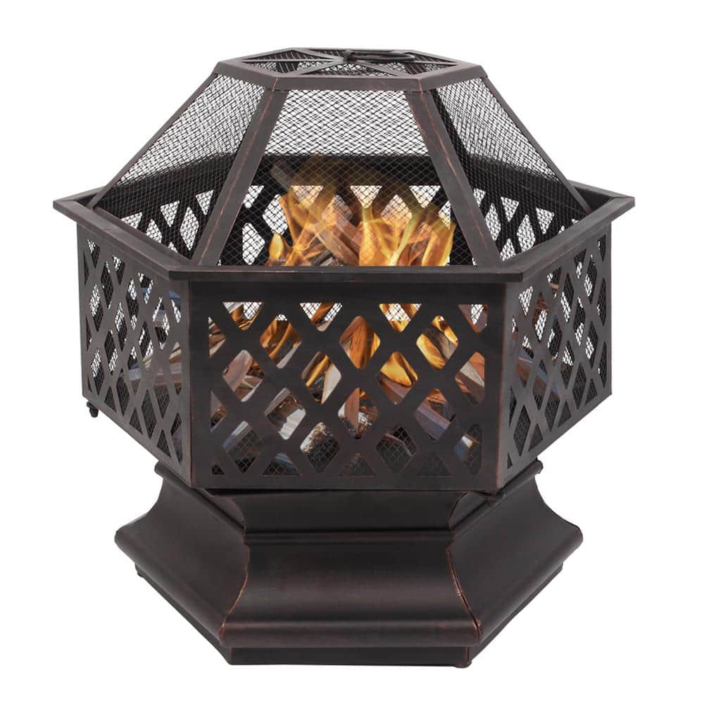 itapo 22 in. Hexagonal Shaped Iron Brazier Wood Burning Fire Pit ...