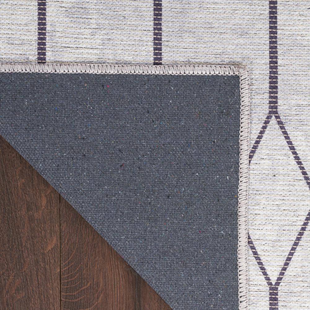 Ivory and Grey Geometric Cotton Synthetic Runner Rug