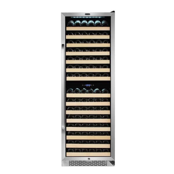Dual Zone 24 in. 164 Bottle Built-In Wine Cooler Fridge w/ Lock Stainless Steel with Display Rack and LED Display