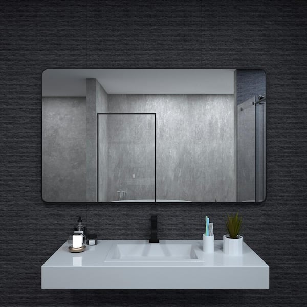 Lycvki 60 in. W x 36 in. H Rectangular Framed Wall Bathroom Vanity Mirror in Matte Black