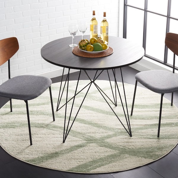 Adirondack Ivory/Sage 4 ft. x 4 ft. Waves Round Area Rug