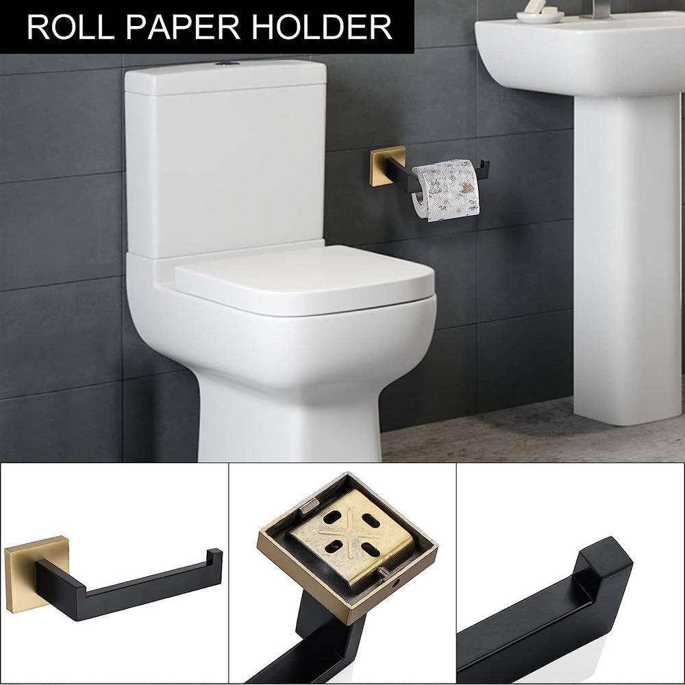 Black and Gold Wall Mounted 5-Piece Bathroom Hardware Set