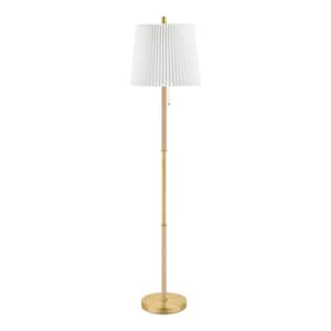 Selatir 60 in. Steel Aged brass Standard Indoor Floor Lamp with White Fabric Shade