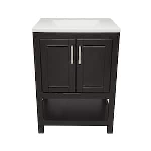 Taos 25 in. W x 19 in. D x 36 in. H Bath Vanity in Brown with White Cultured Marble Top Single Hole