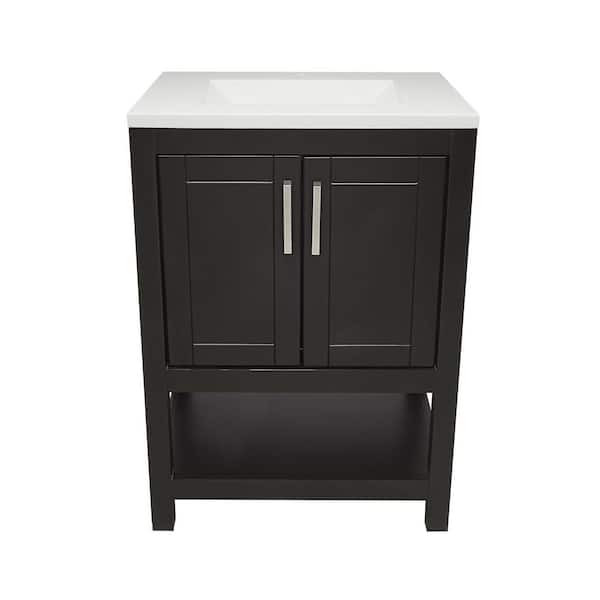 Ella Taos 25 in. W x 19 in. D x 36 in. H Bath Vanity in Brown with White Cultured Marble Top Single Hole
