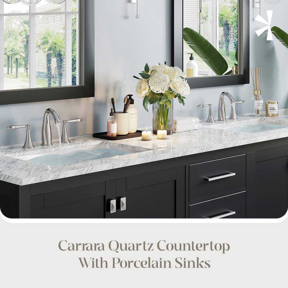 Aberdeen 84" Espresso Double Sink Vanity with Carrara Marble Top