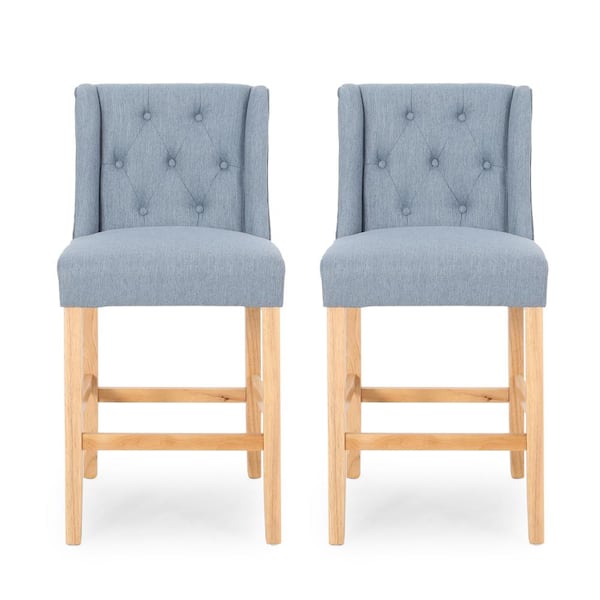 Noble House Landria 40.50 in. Light Blue Wingback Counter Stool (Set of 2)