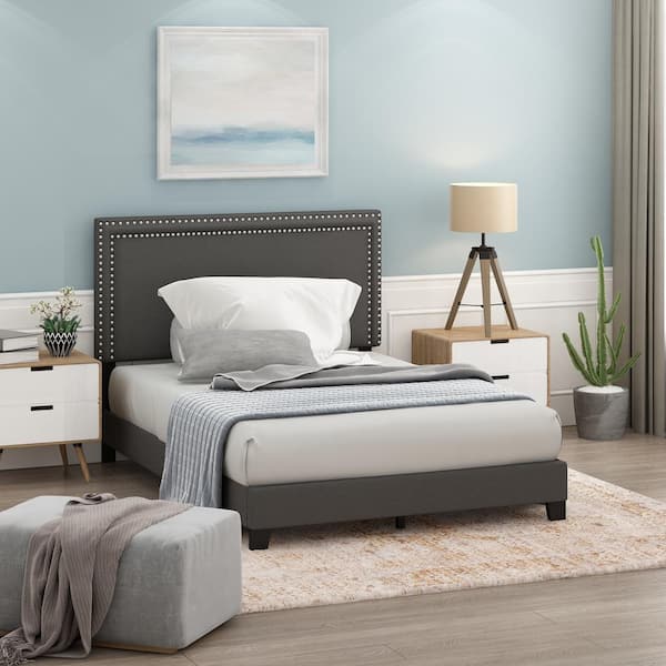 Furinno Laval Stone Full Double Row Nail Head Bed Frame