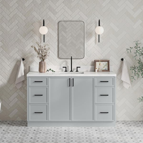 ARIEL Kelly 60.25 in. W x 22 in. D x 36 in. H Single Sink Bath Vanity in Grey with Carrara White Quartz Top