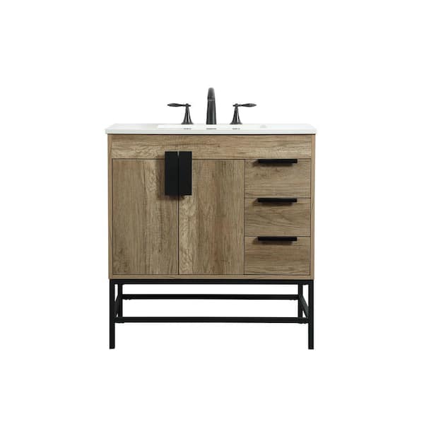 Unbranded Simply Living 32 in. W x 22 in. D x 33.5 in. H Bath Vanity in Natural Oak with Ivory White Engineered Marble Top