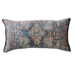 Multicolor Vintage Carpet Pattern Print Polyester 26 in. x 14 in. Lumbar Throw Pillow with Fringe