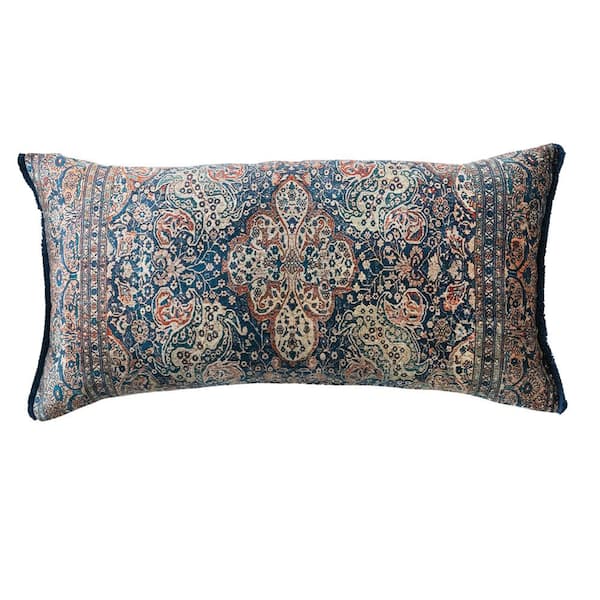 Storied Home Multicolor Vintage Carpet Pattern Print Polyester 26 in. x 14 in. Lumbar Throw Pillow with Fringe