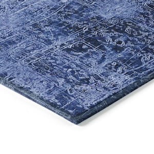 Chantille ACN559 Navy 8 ft. x 8 ft. Round Machine Washable Indoor/Outdoor Geometric Area Rug