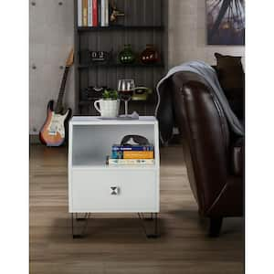 Berland 15.75 in. White Rectangle Wood End Table with 1-Drawer