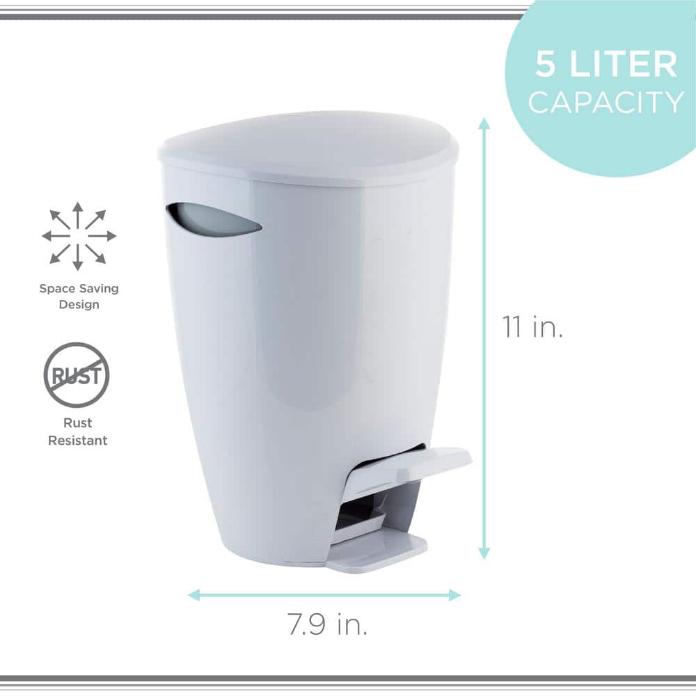 White Plastic 5L Step Pedal Trash Bin
