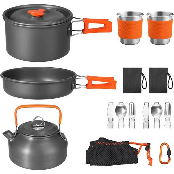 15-Piece Non-Stick Anodized Aluminum Camping Cookware Set with Storage Bag, Outdoor Cooking Mess Kit